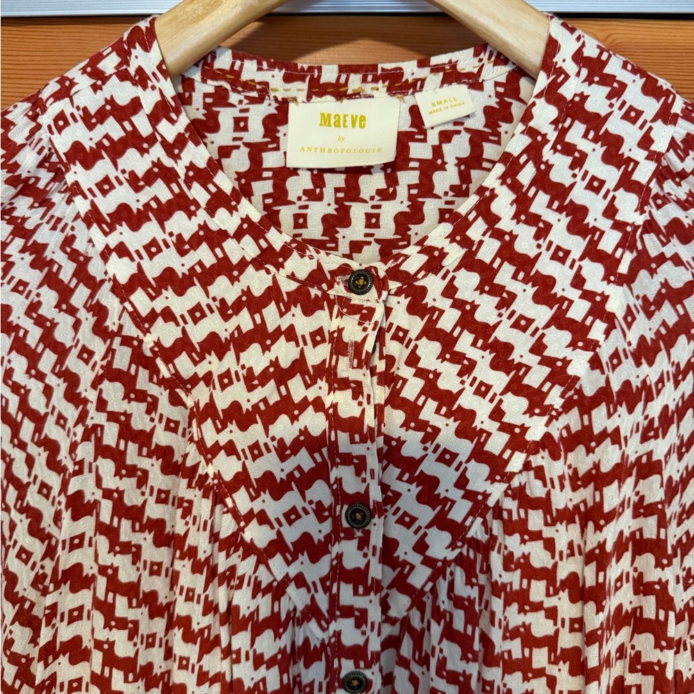 Maeve Orange and White Geometric Button Front Blouse